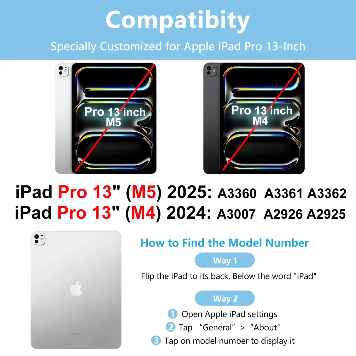 aMZCaSE for iPad Pro 13 inch Case with Keyboard (M5/M4) 2025/2024, Detachable Folio Stand Cover | Light Blue - view 2