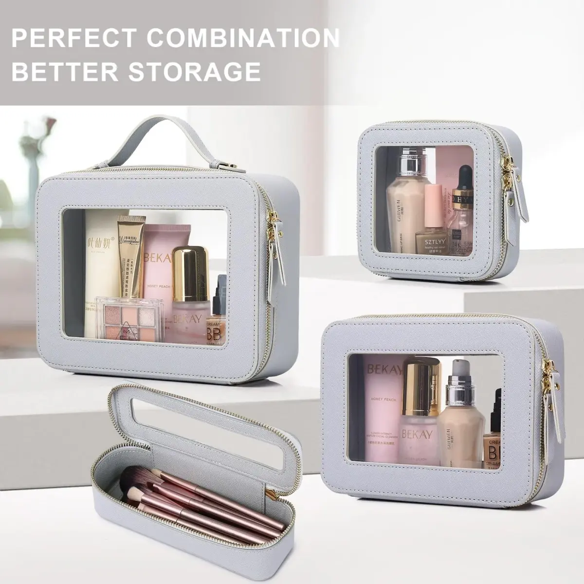 Pinkmik Clear Makeup Bag Set (M+MINI) — TSA Approved Travel Case with Zipper - view 7