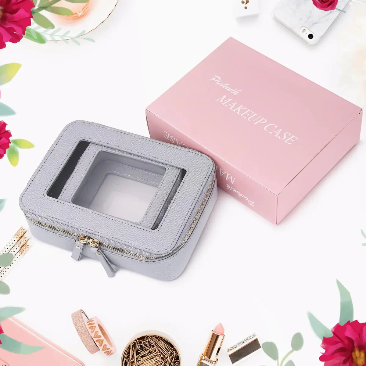 Pinkmik Clear Makeup Bag Set (M+MINI) — TSA Approved Travel Case with Zipper - view 8
