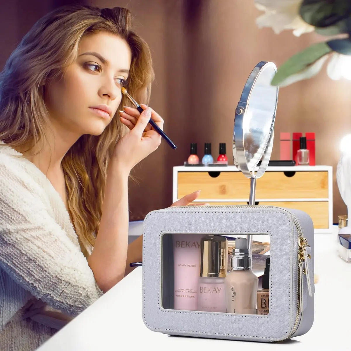 Pinkmik Clear Makeup Bag Set (M+MINI) — TSA Approved Travel Case with Zipper - view 3