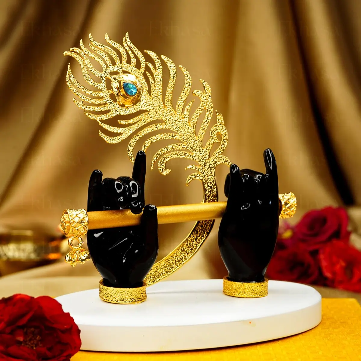 Ekhasa Lord Krishna Hands with Flute Idol | Krishna Flute Hand Statue | Krishnaji Divine Hand Idol with Flute, Peacock Feather | Krishna Statue for Car Dashboard, Living Room, Griha Pravesh Gift - main product image