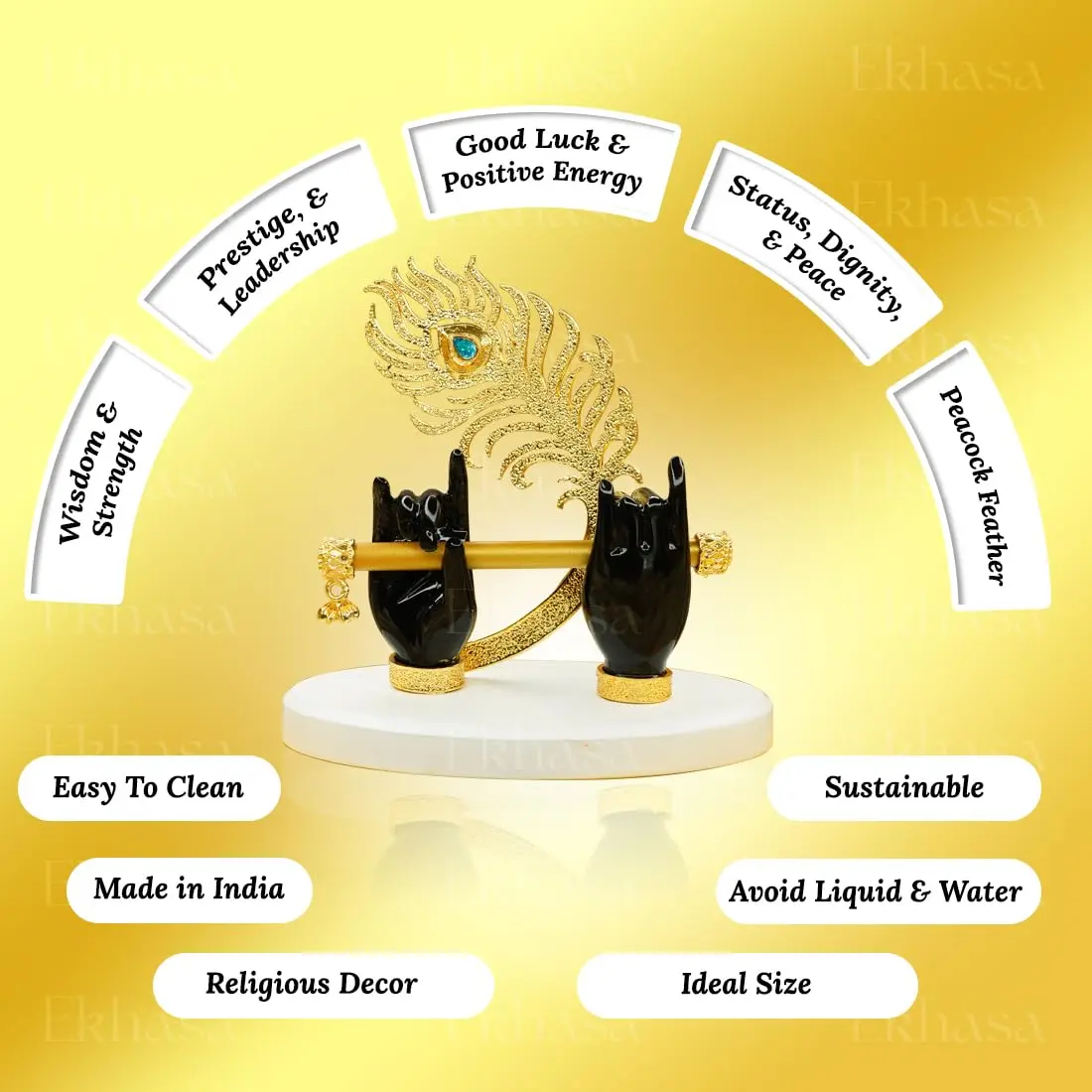 Ekhasa Lord Krishna Hands with Flute Idol | Krishna Flute Hand Statue | Krishnaji Divine Hand Idol with Flute, Peacock Feather | Krishna Statue for Car Dashboard, Living Room, Griha Pravesh Gift - view 4