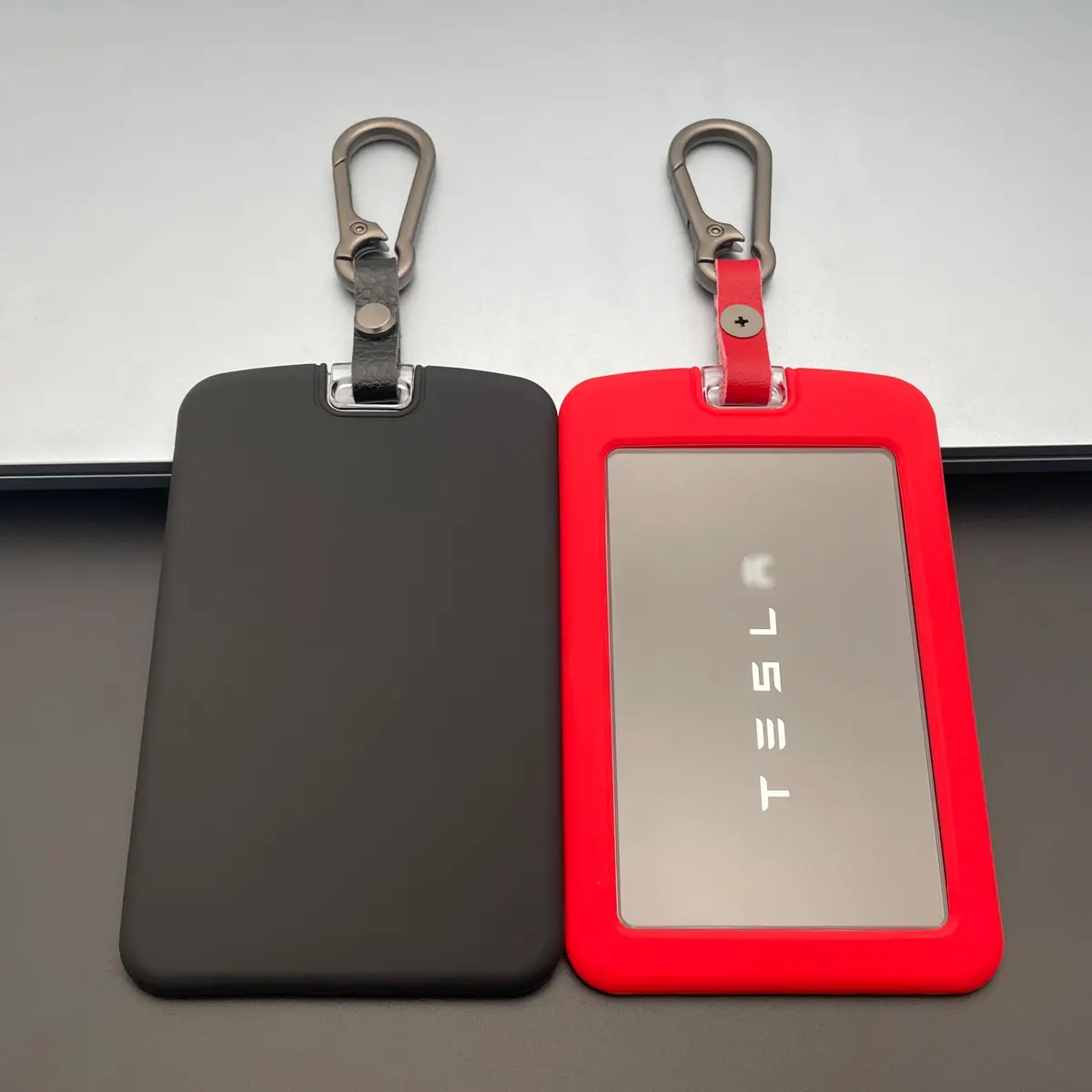 TANDRIVE Silicone Key Card Holder Case for Tesla Model 3/Y, Cybertruck, Rivian | Black & Red (2-Pack) - main product image