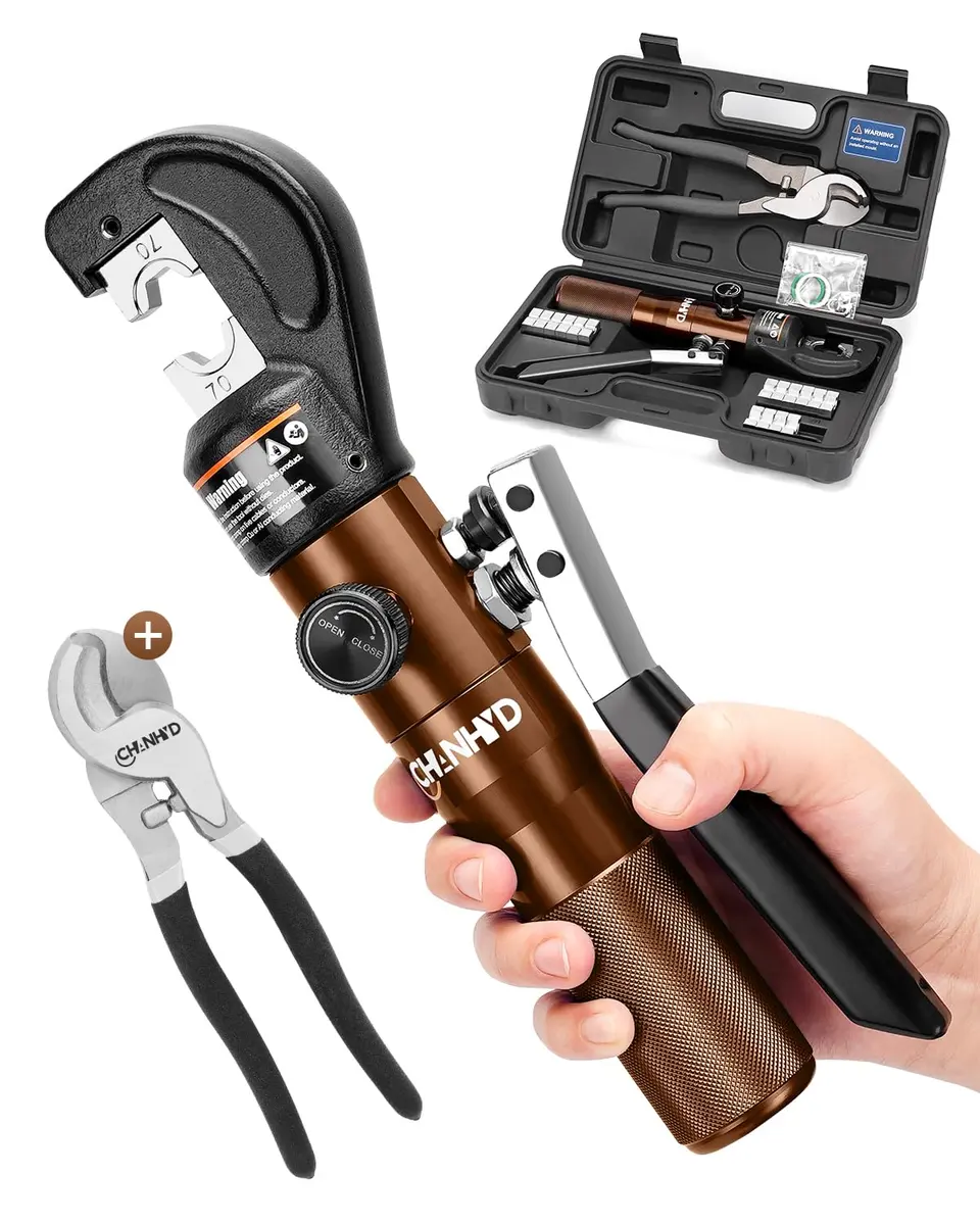CHANHYD Hydraulic Wire Battery Cable Lug Terminal Crimper with 9 Dies for 12 AWG to 2/0 Electrical Terminal Cables | 8 US Ton Force - main product image
