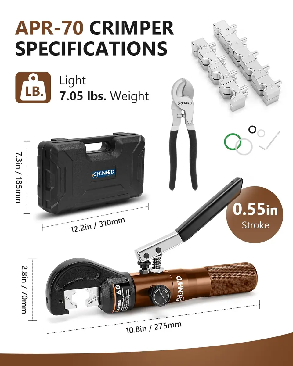 CHANHYD Hydraulic Wire Battery Cable Lug Terminal Crimper with 9 Dies for 12 AWG to 2/0 Electrical Terminal Cables | 8 US Ton Force - view 5