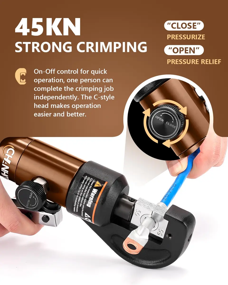 CHANHYD Hydraulic Wire Battery Cable Lug Terminal Crimper with 9 Dies for 12 AWG to 2/0 Electrical Terminal Cables | 8 US Ton Force - view 2