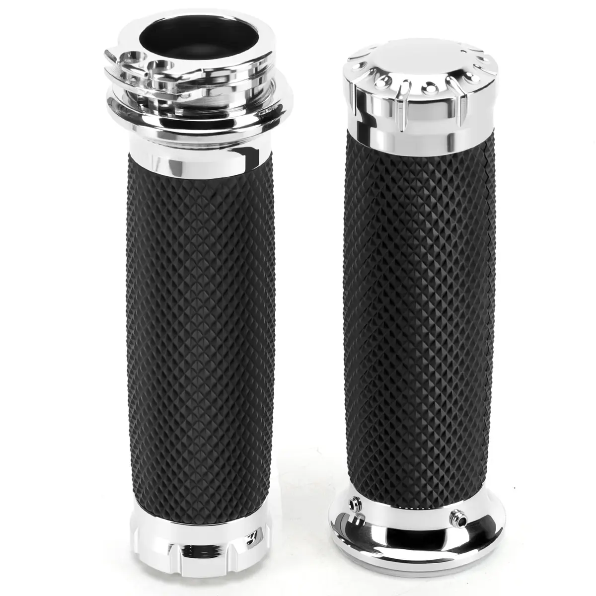 Onsnail 1 Inch Motorcycle Handlebar Grips with Cable Throttle, Silver | Fits Harley Davidson & More - main product image