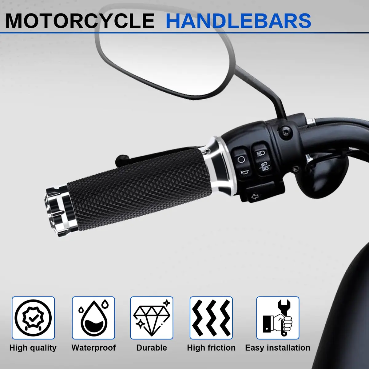Onsnail 1 Inch Motorcycle Handlebar Grips with Cable Throttle, Silver | Fits Harley Davidson & More - view 6