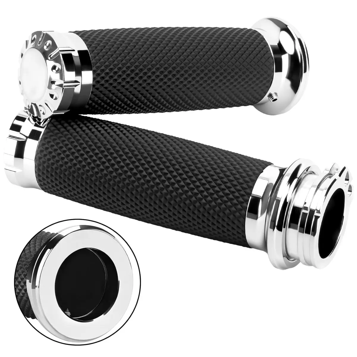 Onsnail 1 Inch Motorcycle Handlebar Grips with Cable Throttle, Silver | Fits Harley Davidson & More - view 8