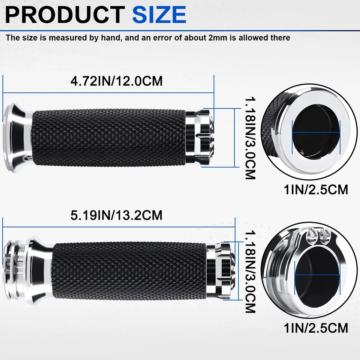 Onsnail 1 Inch Motorcycle Handlebar Grips with Cable Throttle, Silver | Fits Harley Davidson & More - view 2