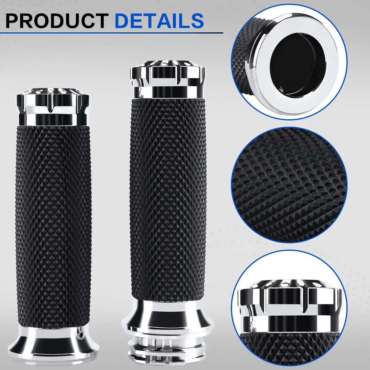 Onsnail 1 Inch Motorcycle Handlebar Grips with Cable Throttle, Silver | Fits Harley Davidson & More - view 3