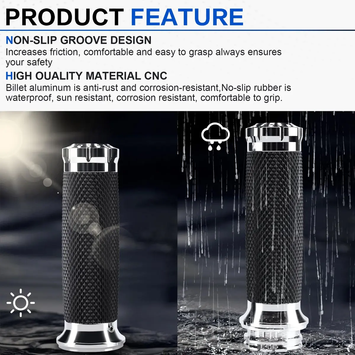 Onsnail 1 Inch Motorcycle Handlebar Grips with Cable Throttle, Silver | Fits Harley Davidson & More - view 4