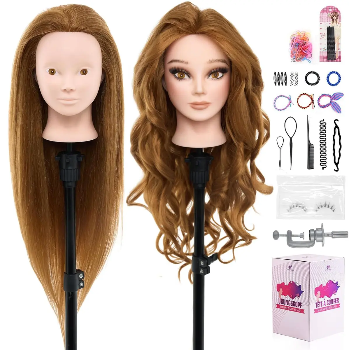 Neverland Beauty & Health 28" Mannequin Head with 80% Real Human Hair for Makeup Practice Head | Salon & Training Tool - main product image