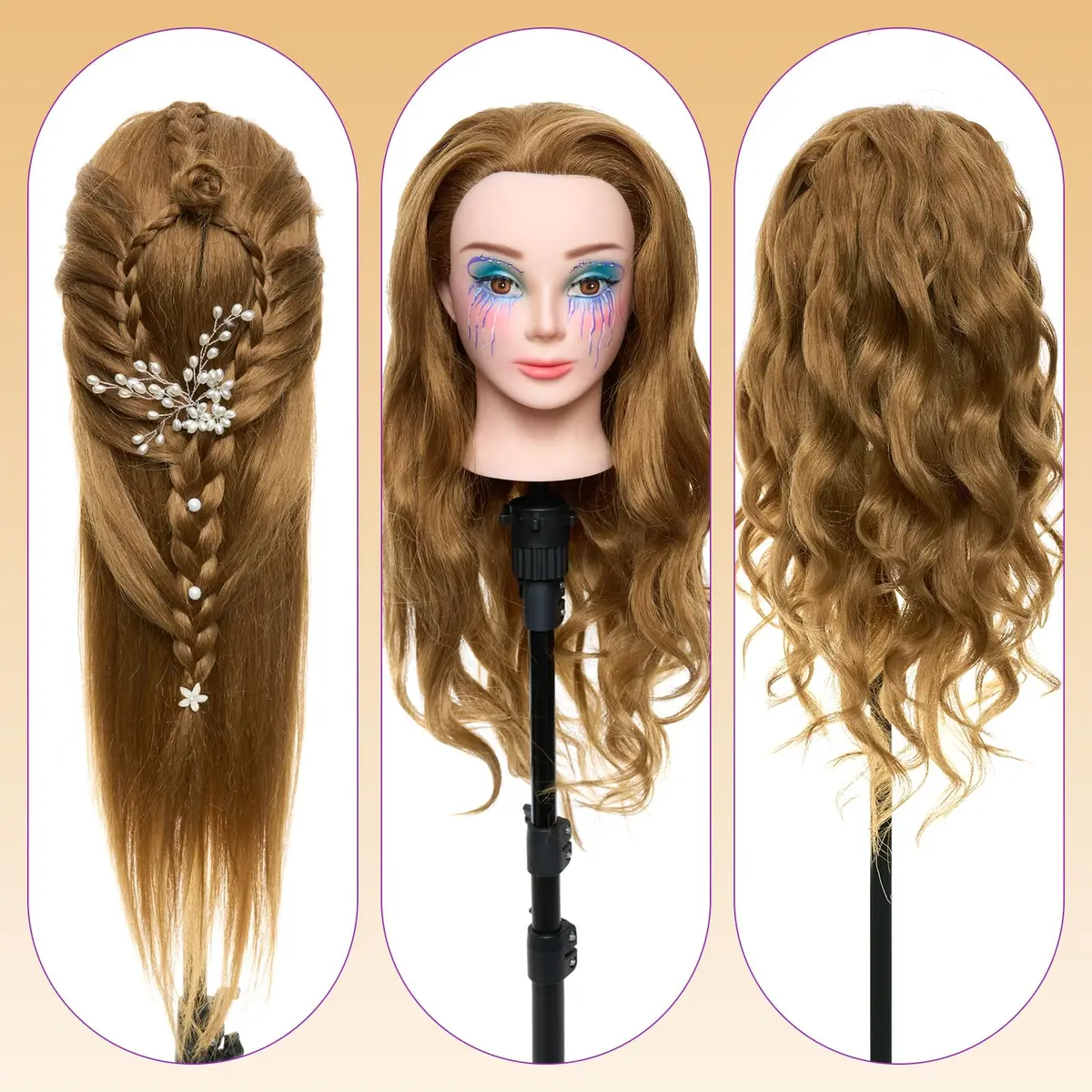 Neverland Beauty & Health 28" Mannequin Head with 80% Real Human Hair for Makeup Practice Head | Salon & Training Tool - view 6