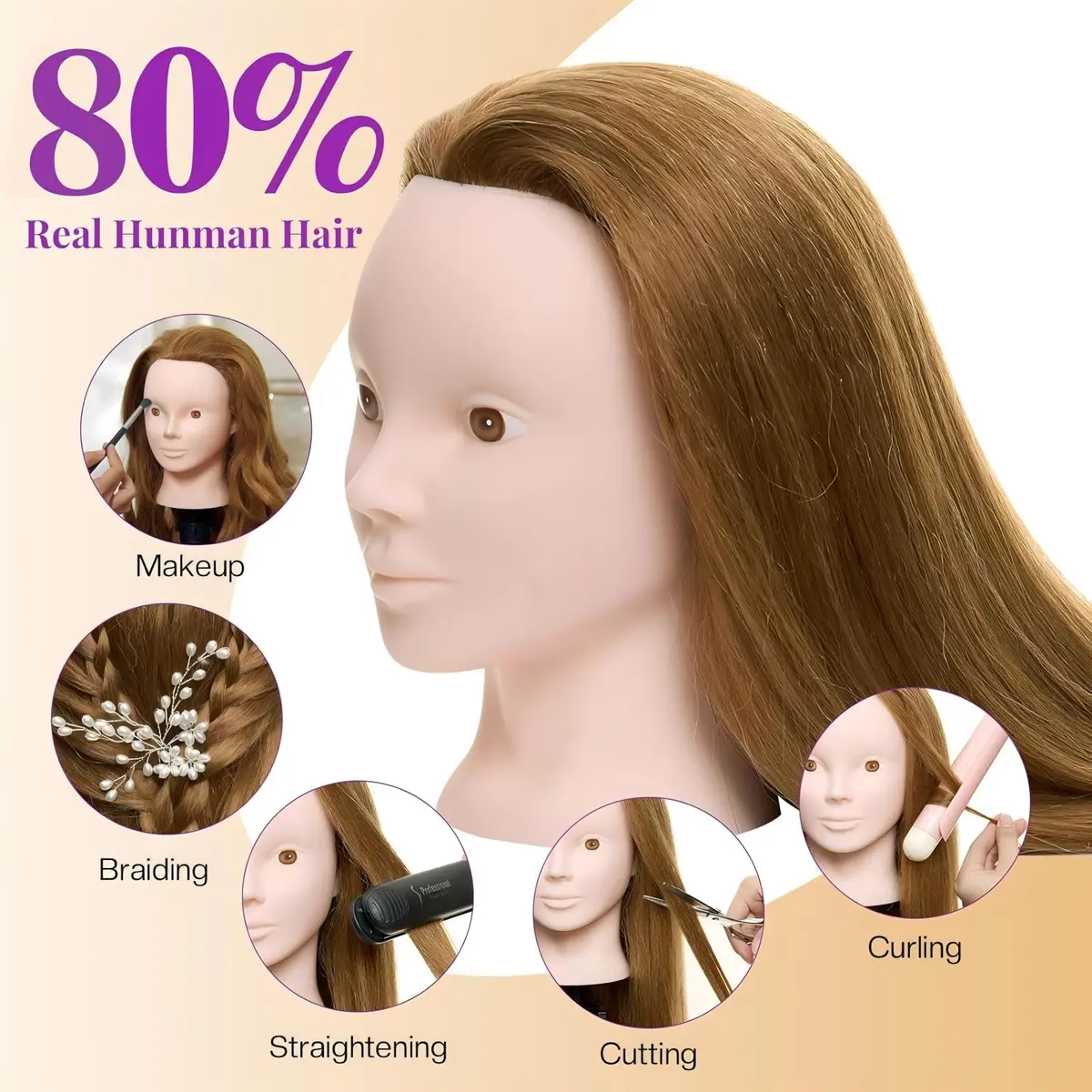 Neverland Beauty & Health 28" Mannequin Head with 80% Real Human Hair for Makeup Practice Head | Salon & Training Tool - view 2