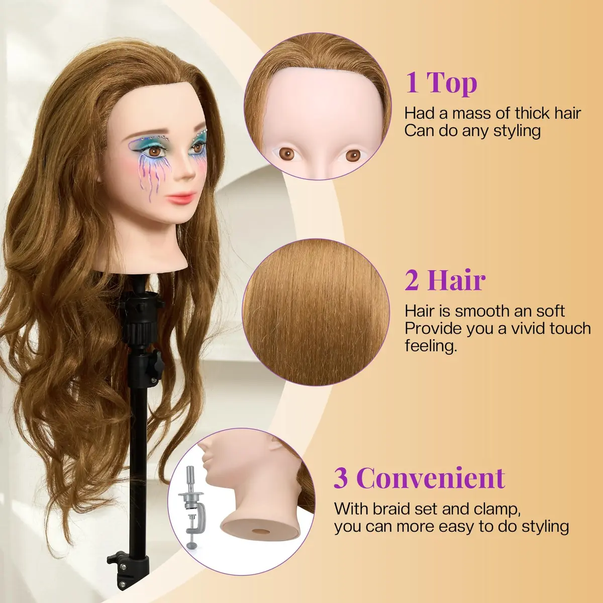 Neverland Beauty & Health 28" Mannequin Head with 80% Real Human Hair for Makeup Practice Head | Salon & Training Tool - view 3