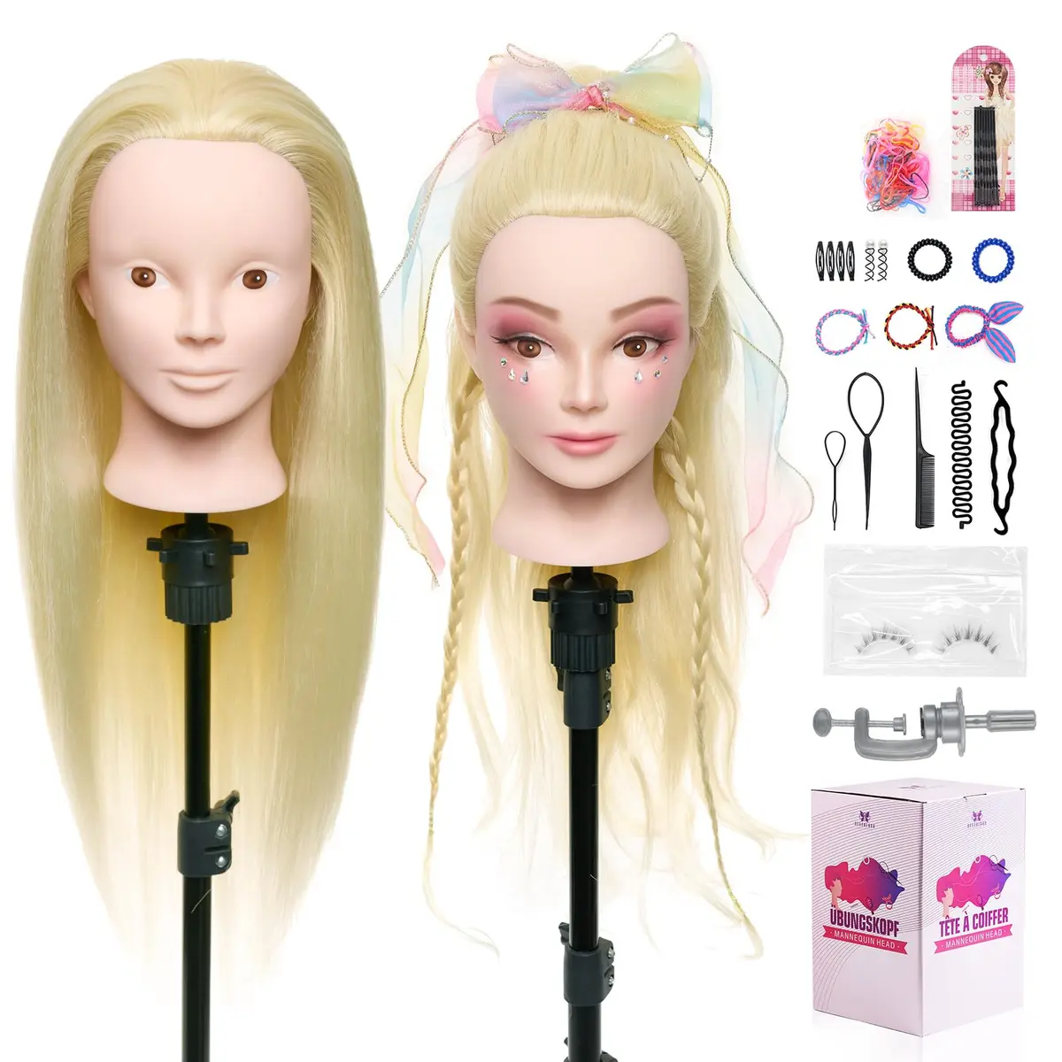 Neverland Beauty & Health 28" Mannequin Head with 80% Real Human Hair | Salon-Grade Practice Head for Hair Styling (70-120 chars) - main product image