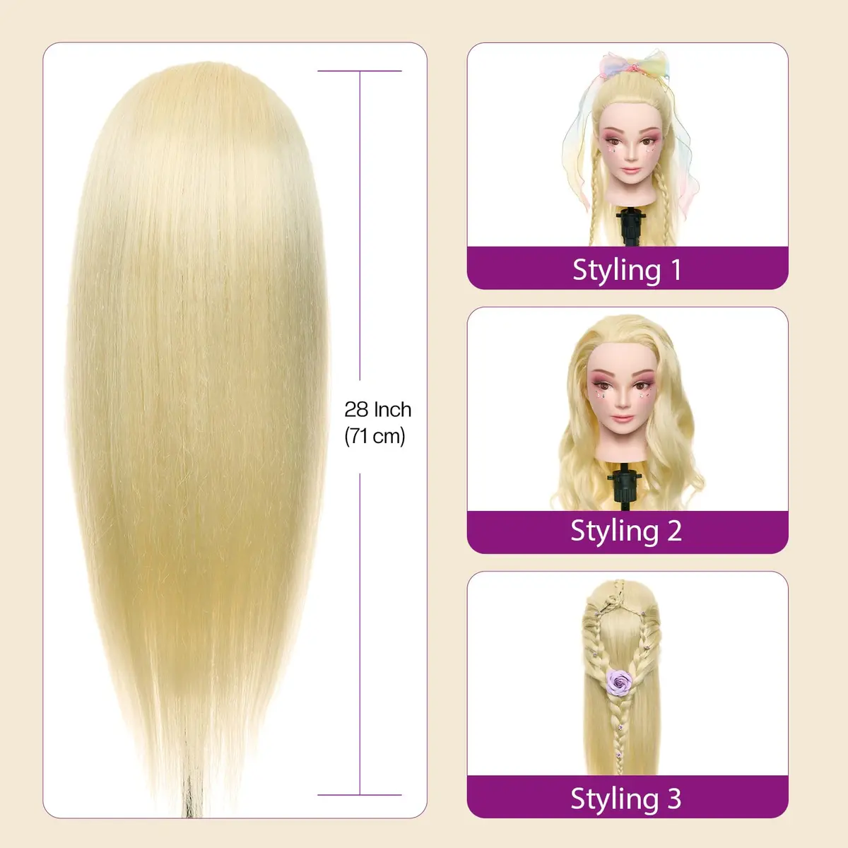 Neverland Beauty & Health 28" Mannequin Head with 80% Real Human Hair | Salon-Grade Practice Head for Hair Styling (70-120 chars) - view 6