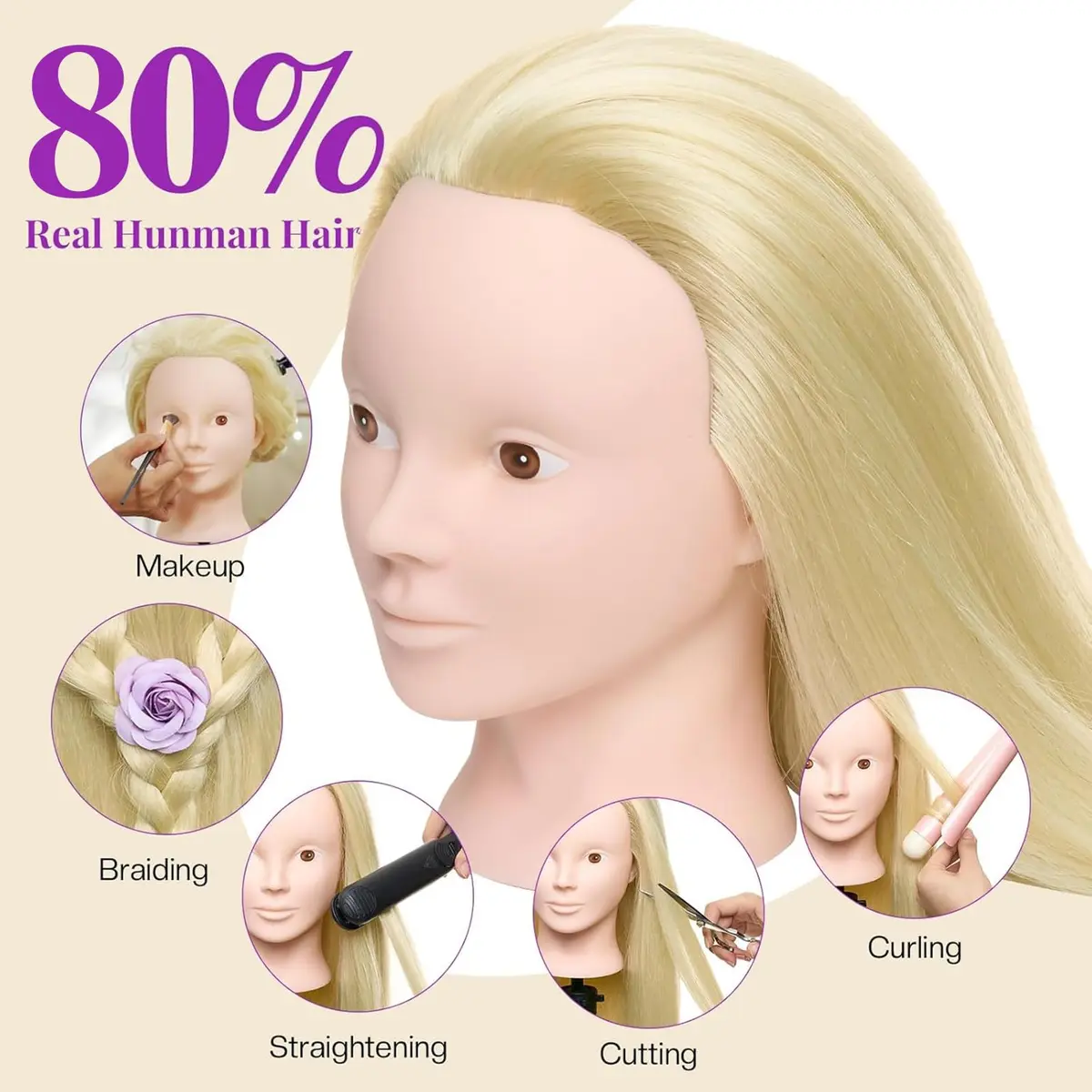 Neverland Beauty & Health 28" Mannequin Head with 80% Real Human Hair | Salon-Grade Practice Head for Hair Styling (70-120 chars) - view 2