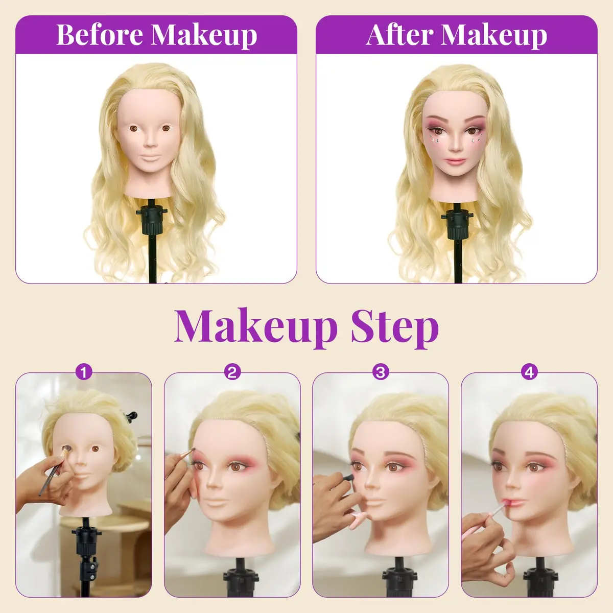 Neverland Beauty & Health 28" Mannequin Head with 80% Real Human Hair | Salon-Grade Practice Head for Hair Styling (70-120 chars) - view 3