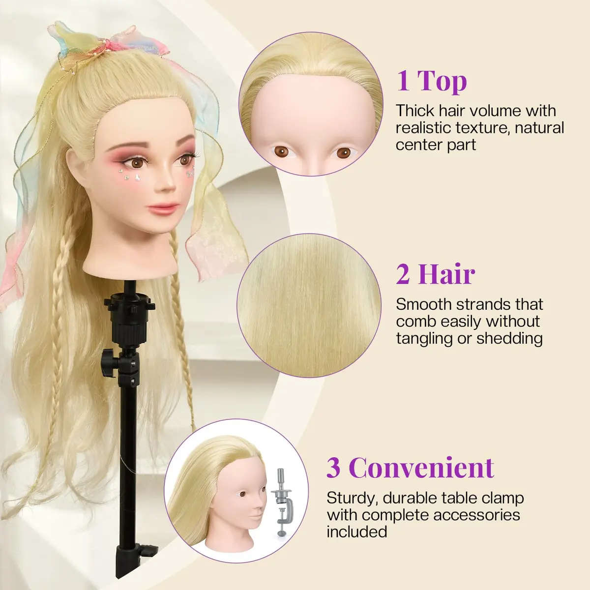 Neverland Beauty & Health 28" Mannequin Head with 80% Real Human Hair | Salon-Grade Practice Head for Hair Styling (70-120 chars) - view 4