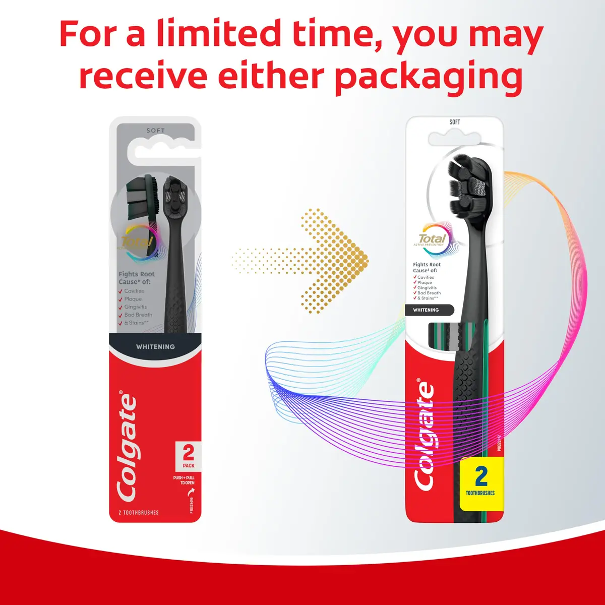 Colgate Total Whitening Charcoal Toothbrush, Soft, Black, 2 Pack | Deep Clean & Stain Removal - view 2