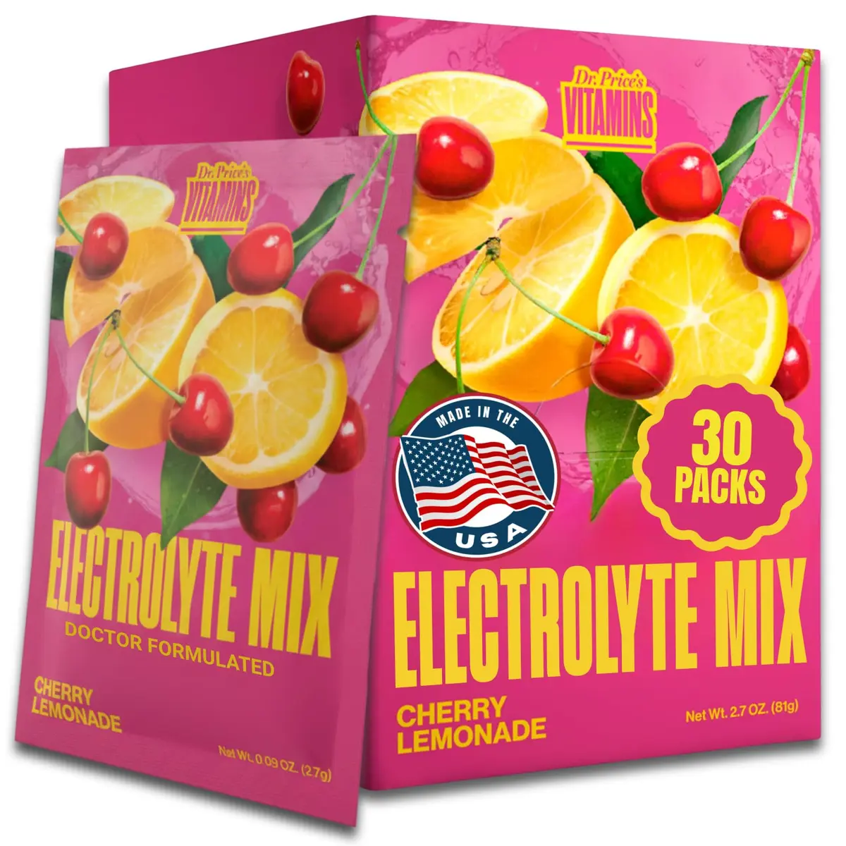 Dr. Price's Electrolytes Powder Packets, Cherry Lemonade | Sugar Free Hydration Support (70-120c) - main product image