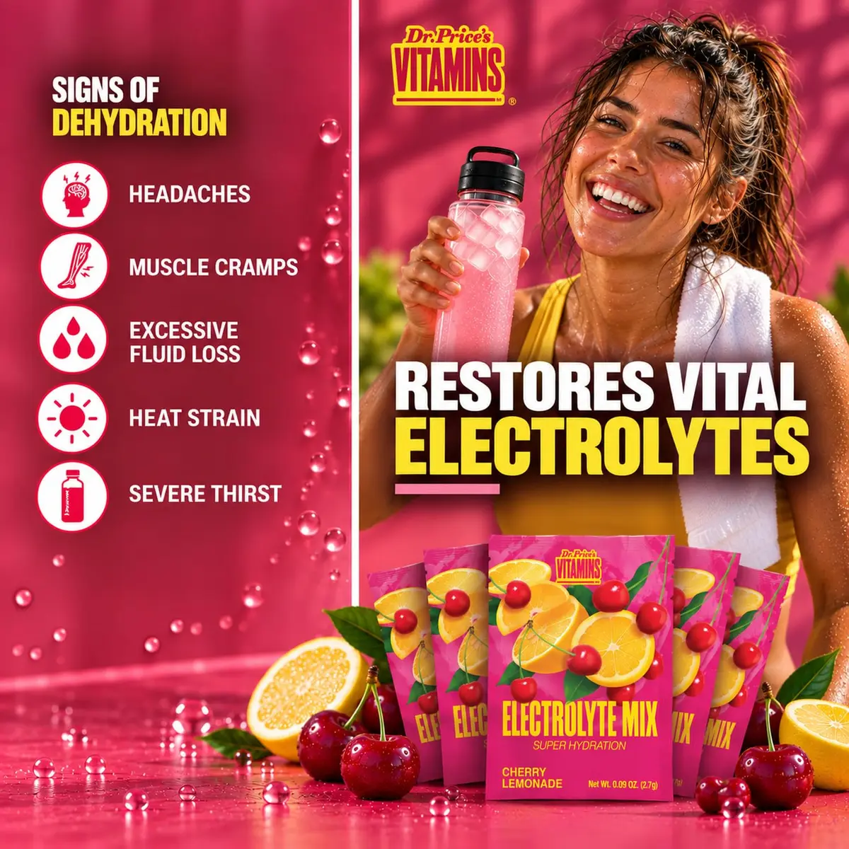 Dr. Price's Electrolytes Powder Packets, Cherry Lemonade | Sugar Free Hydration Support (70-120c) - view 3