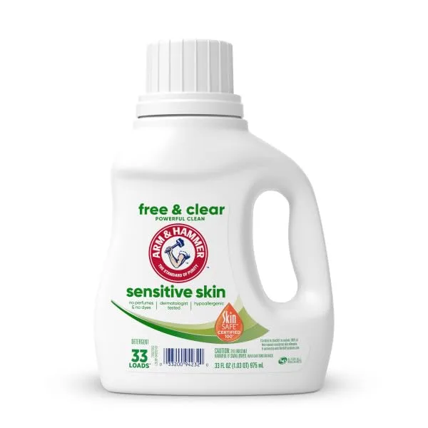Arm & Hammer Sensitive Skin Free & Clear Liquid Laundry Detergent 975ml (33 fl oz) | Hypoallergenic Laundry Detergent - main product image