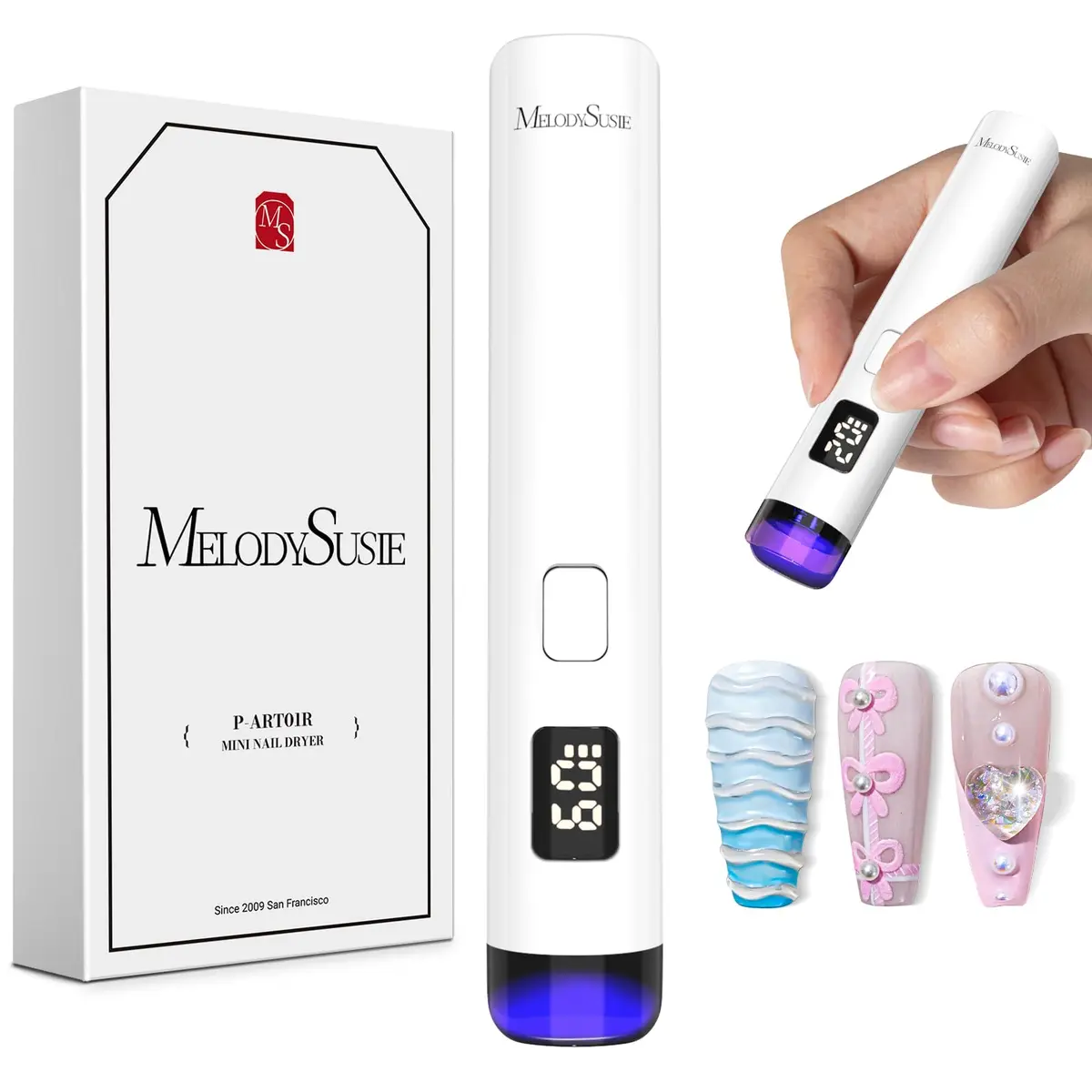 MelodySusie P-ART01R Flash Cure UV Nail Lamp 4.45in (11.3cm) | Rechargeable Cordless Handheld for Gel Polish - main product image