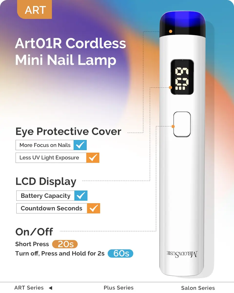 MelodySusie P-ART01R Flash Cure UV Nail Lamp 4.45in (11.3cm) | Rechargeable Cordless Handheld for Gel Polish - view 2