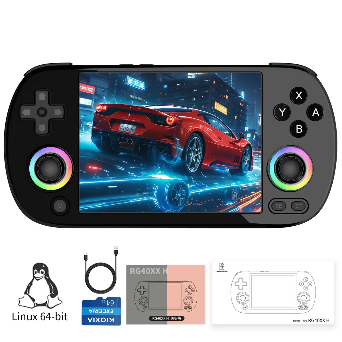 Doriteney RG40XXH Retro Handheld Game Console 4.0-inch IPS Screen Linux System 64GB | 5000+ Games RGB Lighting - main product image