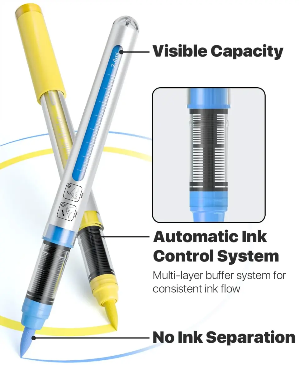 JusArt Acrylic Paint Markers Brush Tip 18 Colors, Automatic Ink Control | Water-Based, Non-Toxic, Waterproof - view 3