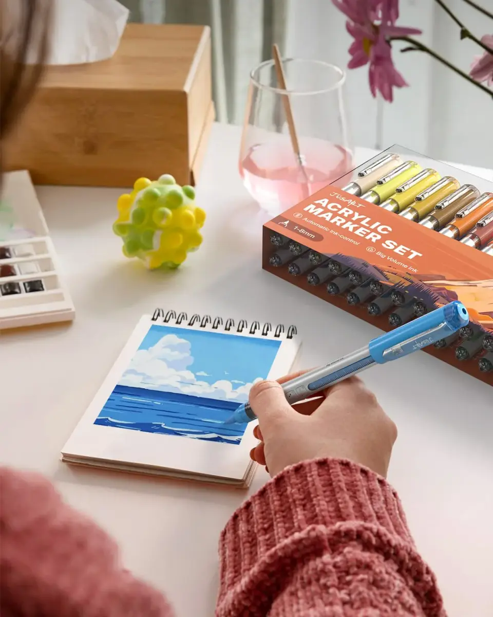 JusArt Acrylic Paint Markers Brush Tip 30 Colors, Automatic Ink Control | ASTM D4236 & EN71 Certified - view 8