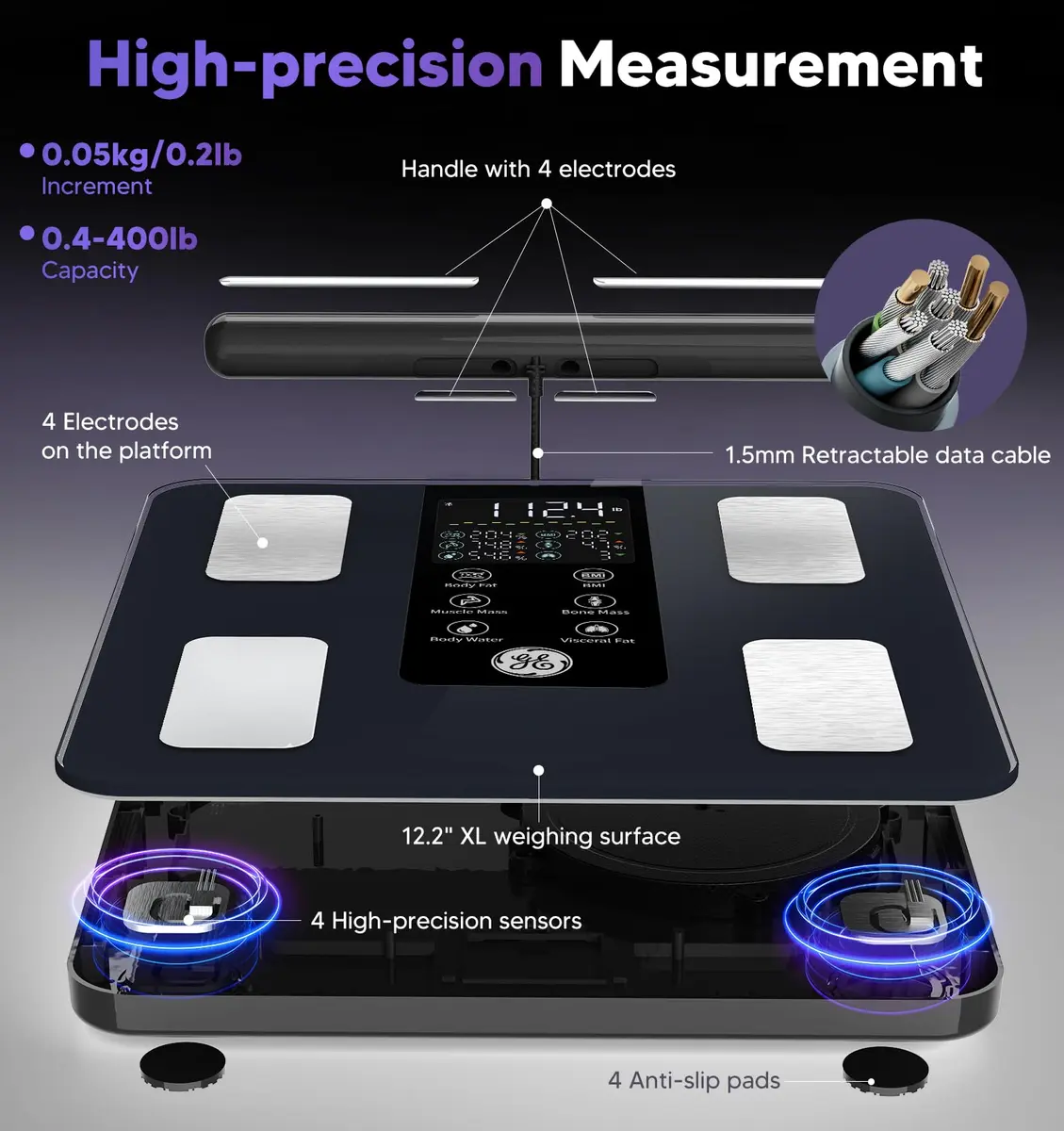 GE Smart Body Composition Analyzer Scale 2.05 kg (4.5 lb) | 50+ Metrics with FDA Approved Technology - view 5