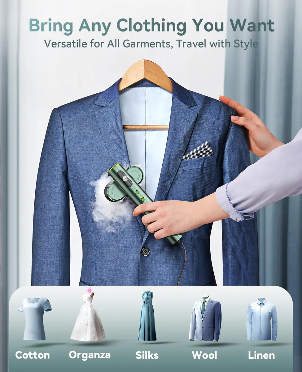 Jack & Rose Travel Steamer for Clothes | 100-220V Portable Iron & Steamer 15s Heat Up, 2-in-1, Large Ceramic Panel, Global & Europe - view 5