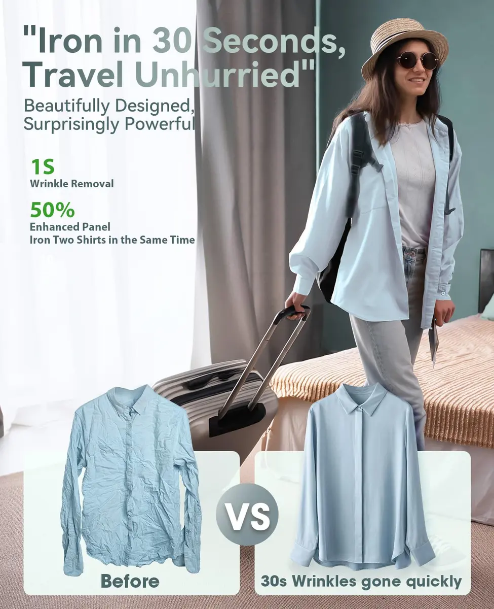 Jack & Rose Travel Steamer for Clothes | 100-220V Portable Iron & Steamer 15s Heat Up, 2-in-1, Large Ceramic Panel, Global & Europe - view 4