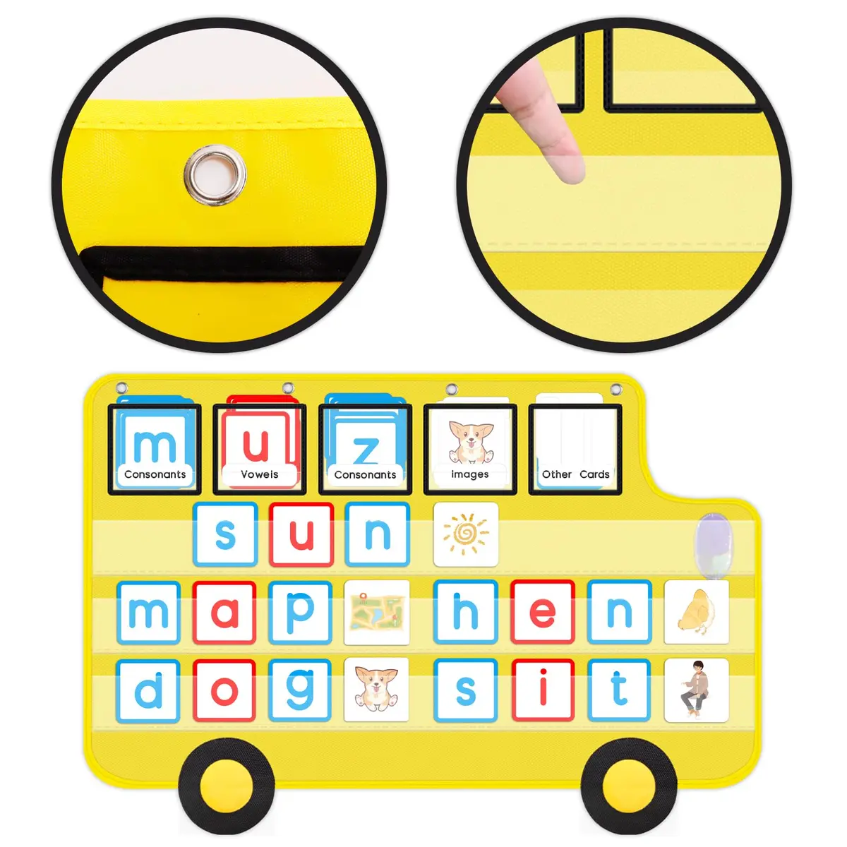 ALSLEA School Bus Shaped Pocket Chart 86cm x 56cm (33 ⅞ " x 22") | Large Classroom Hanging Organizer - view 5