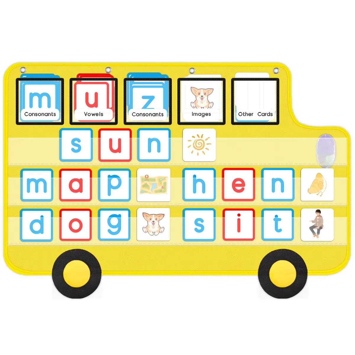 ALSLEA School Bus Shaped Pocket Chart 86cm x 56cm (33 ⅞ " x 22") | Large Classroom Hanging Organizer - main product image