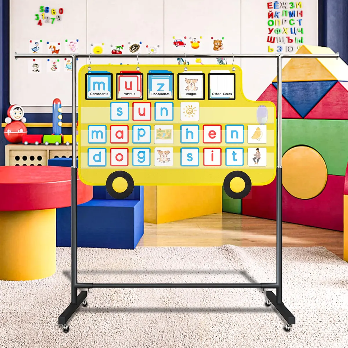 ALSLEA School Bus Shaped Pocket Chart 86cm x 56cm (33 ⅞ " x 22") | Large Classroom Hanging Organizer - view 3