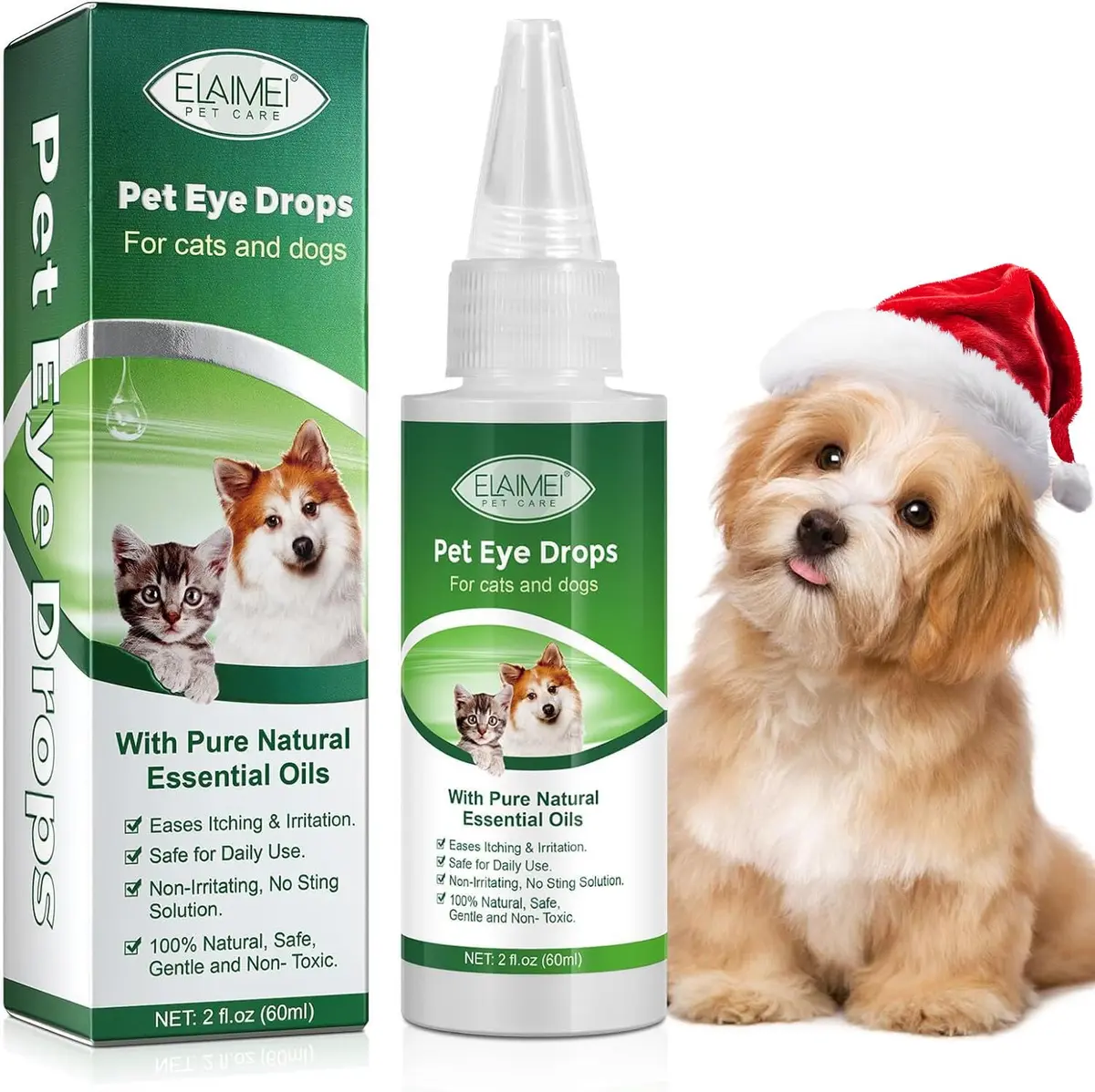 QRZBPZWE Pet Eye Drops for Dogs & Cats 60ml (2 Fl Oz) | Gentle Relief for Itching, Irritation & Allergies - main product image