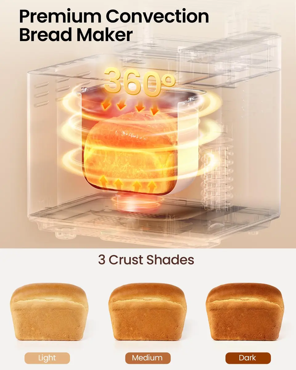 KOVIET 25‑in‑1 Bread Maker Machine 2lb | Automatic Dual Dispenser, Stainless Steel, 13-hr Delay Timer - view 5