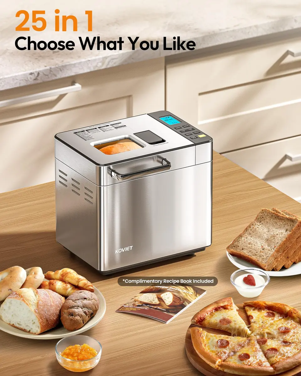 KOVIET 25‑in‑1 Bread Maker Machine 2lb | Automatic Dual Dispenser, Stainless Steel, 13-hr Delay Timer - view 2