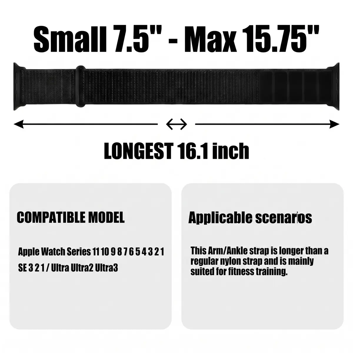 Straplanet Apple Watch Sport Armband & Ankle Strap | Breathable Nylon, Adjustable Fit (38mm-49mm) - view 2