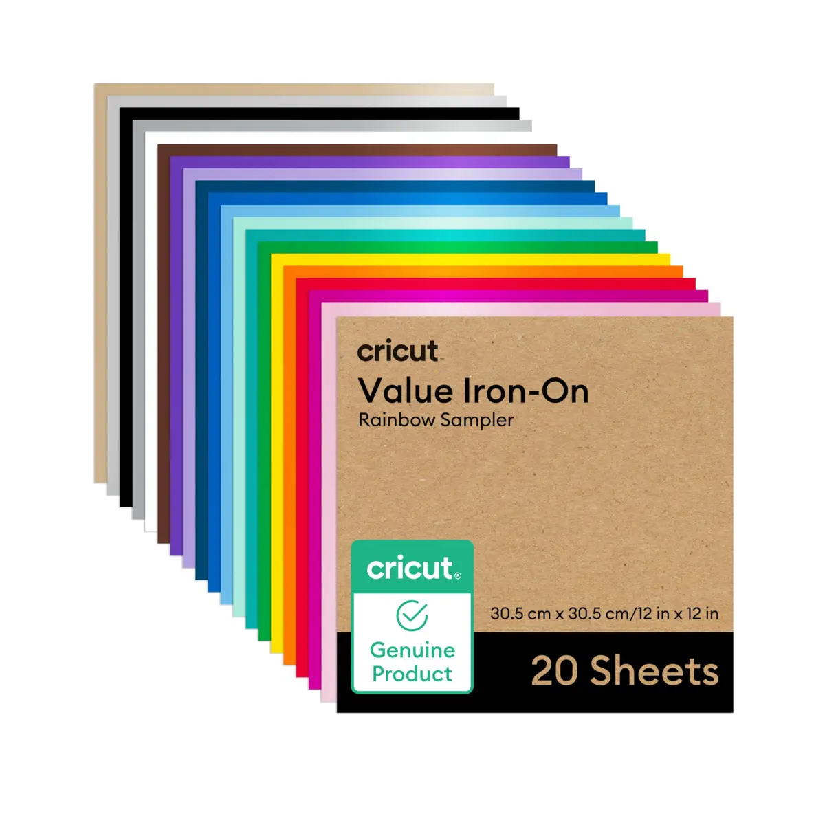 Cricut Value Iron-On Rainbow Sampler 20 Sheets (30.5 cm x 30.5 cm) | Outlasts 25 Washes - main product image