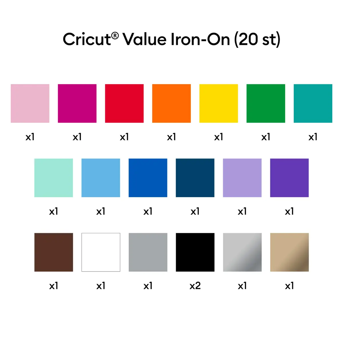 Cricut Value Iron-On Rainbow Sampler 20 Sheets (30.5 cm x 30.5 cm) | Outlasts 25 Washes - view 3