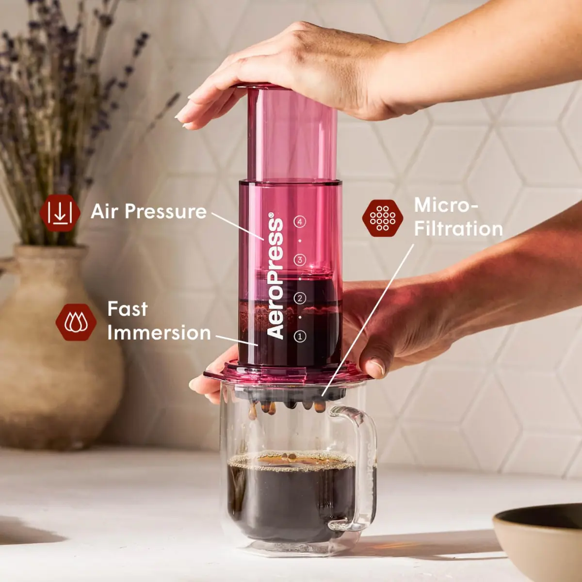 AeroPress Clear Pink Coffee Press | Portable 3-in-1 Brew Tech, Shatterproof Tritan, 10oz - view 2