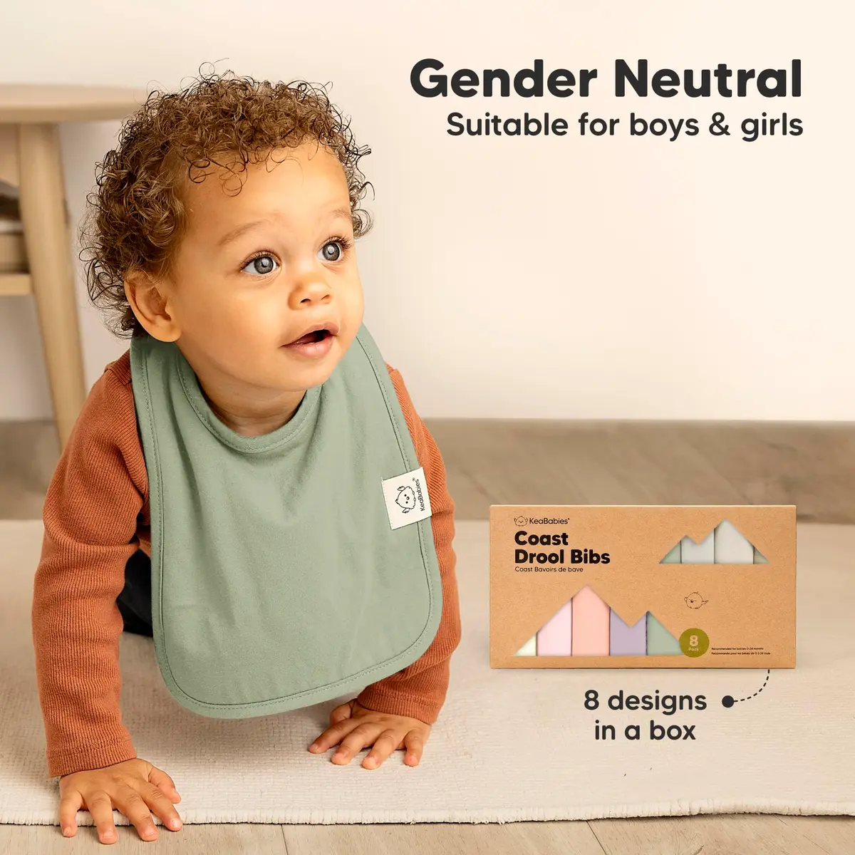 KeaBabies Organic Baby Bibs 8-Pack Dew | Ultra-Absorbent Cotton, Adjustable Nickel-Free Snaps - view 9