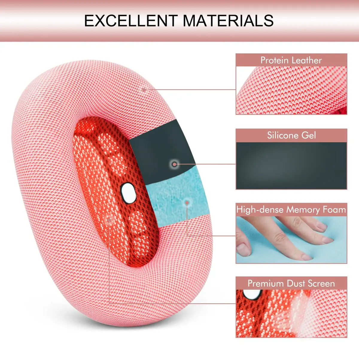 GEVO Pink Replacement Ear Cushions for AirPods Max 1 & 2 Headphones | Memory Foam & Magnetic Attachment - view 4