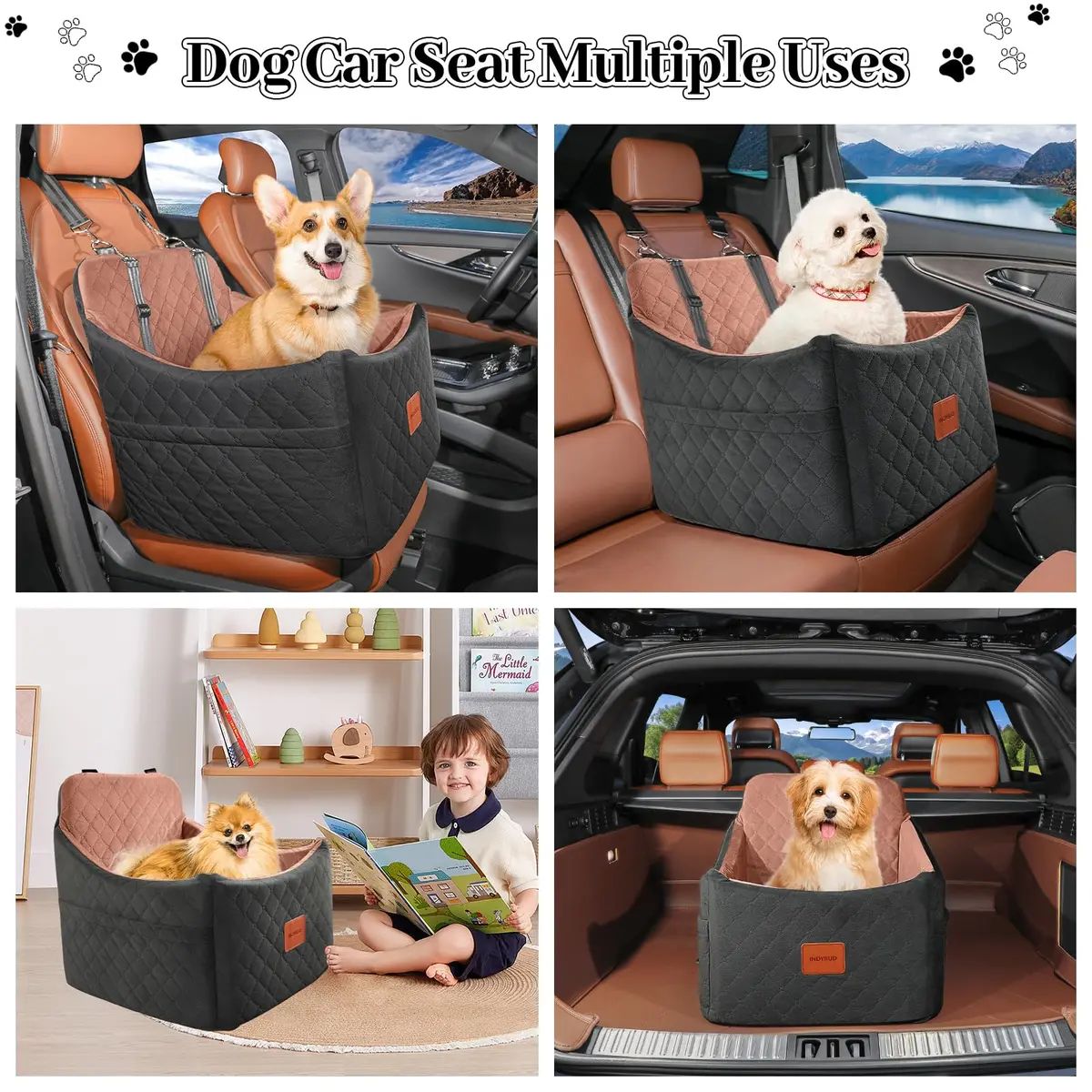 INDYBUD Dog Car Seat for Small/Medium Dogs | Memory Foam Travel Safety Booster (19 in) with Washable Cover - view 7